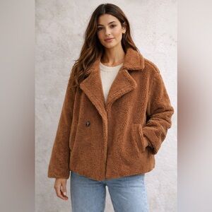 GAP Brown Teddy Coat Faux Shearling Cozy Oversized Jacket Large Neutral Soft Grl